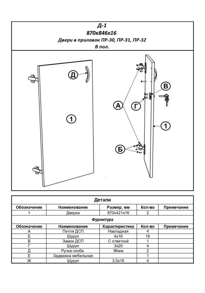 Д-1 Двери до пола (для прилавков Пр-30, Пр-31, Пр-32)