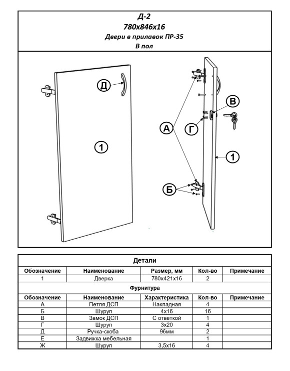 Д-2 Двери до пола ( для прилавка Пр-35)