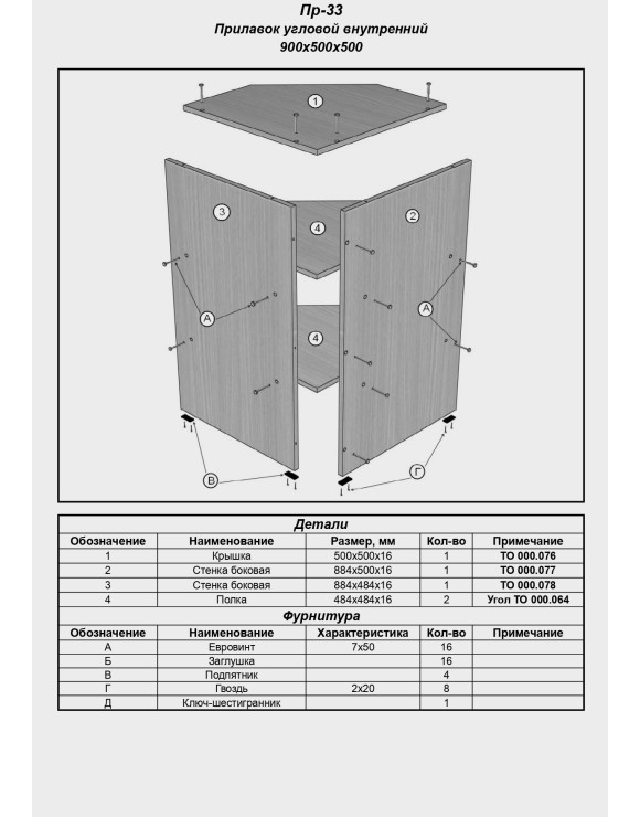 ПР-33 Прилавок угловой внутренний