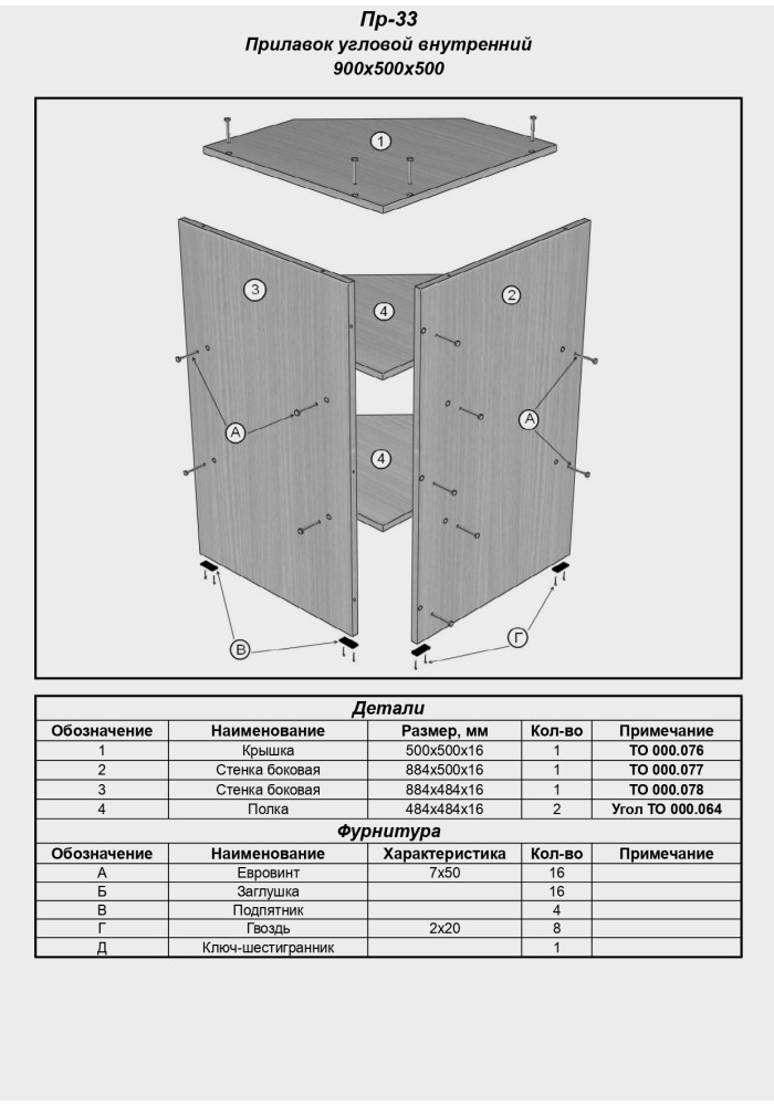 ПР-33 Прилавок угловой внутренний