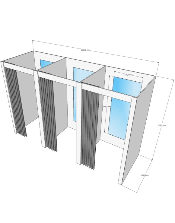 Примерочная кабина 3-секции для ПВЗ и магазина